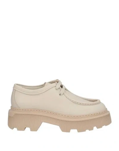 Santoni Woman Lace-up Shoes Beige Size 8 Leather