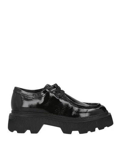 Santoni Woman Lace-up Shoes Black Size 6 Leather