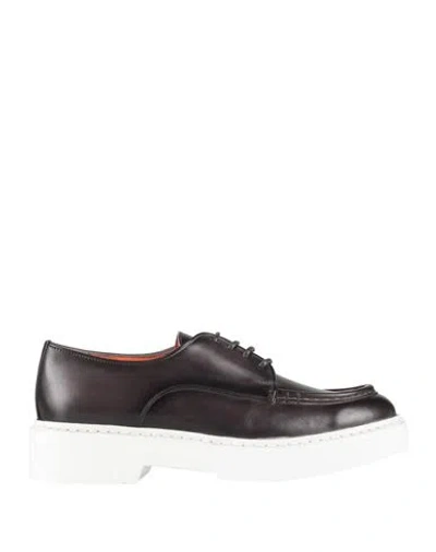 Santoni Woman Lace-up Shoes Black Size 8 Leather