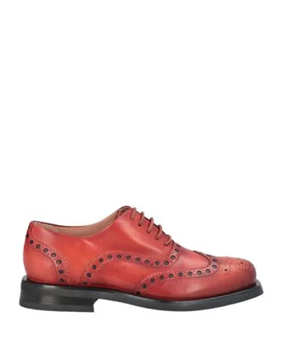Santoni Woman Lace-up Shoes Rust Size 8 Leather In Red
