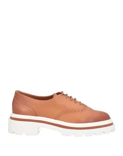Santoni Woman Lace-up Shoes Tan Size 7 Leather In Brown