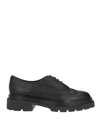 Santoni Woman Lace-up Shoes Black Size 8 Leather