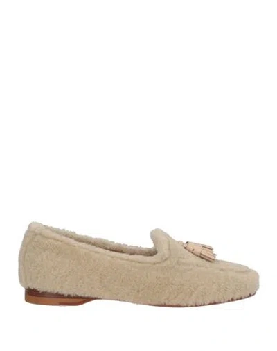 Santoni Woman Loafers Beige Size 11 Leather In Neutral