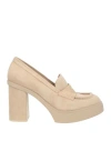 Santoni Woman Loafers Beige Size 8 Leather