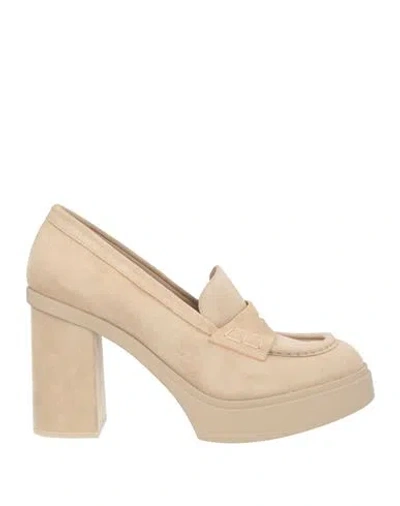 Santoni Woman Loafers Beige Size 8 Leather