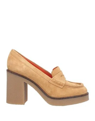 Santoni Woman Loafers Beige Size 8 Leather