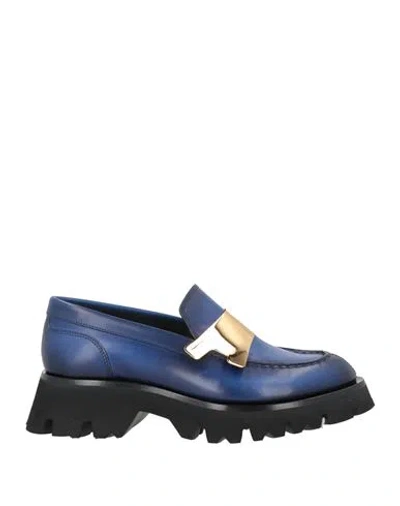 Santoni Woman Loafers Blue Size 8 Leather