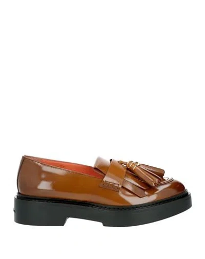 Santoni Woman Loafers Brown Size 8 Leather