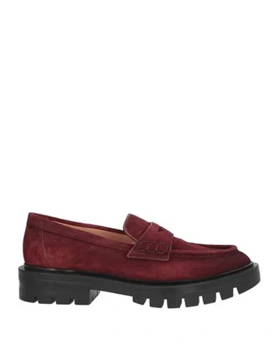 Santoni Woman Loafers Burgundy Size 8 Leather In Red