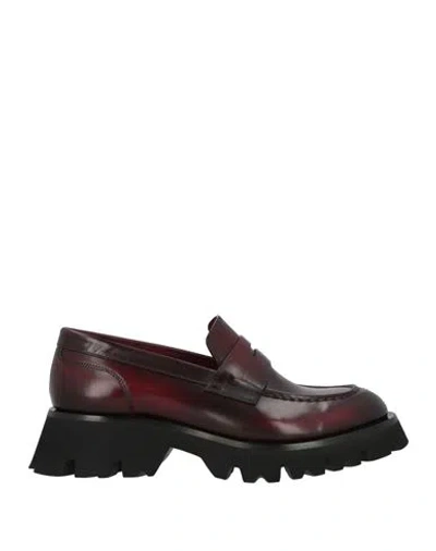 Santoni Woman Loafers Burgundy Size 8 Leather In Red
