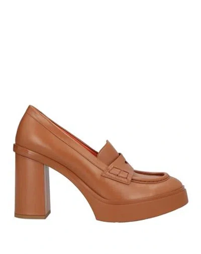 Santoni Woman Loafers Camel Size 6.5 Leather In Sand