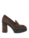 Santoni Woman Loafers Dark Brown Size 7.5 Leather In Brown