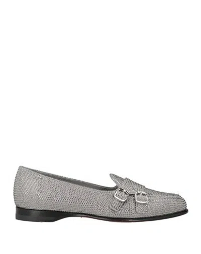 Santoni Woman Loafers Grey Size 8 Leather In Gray