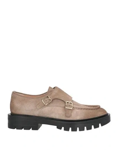 Santoni Woman Loafers Khaki Size 8 Leather In Nude