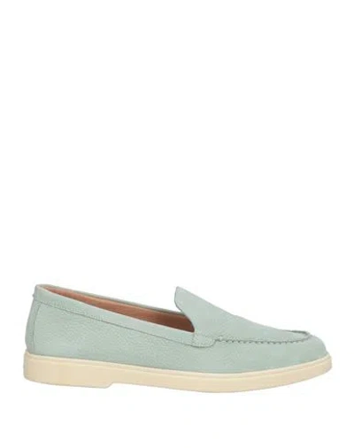 Santoni Woman Loafers Light Green Size 7 Leather In Blue