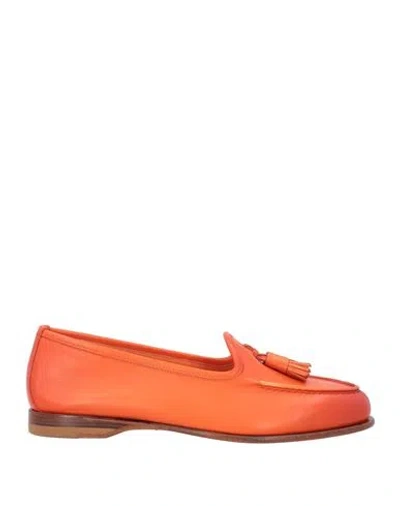 Santoni Woman Loafers Orange Size 8 Leather