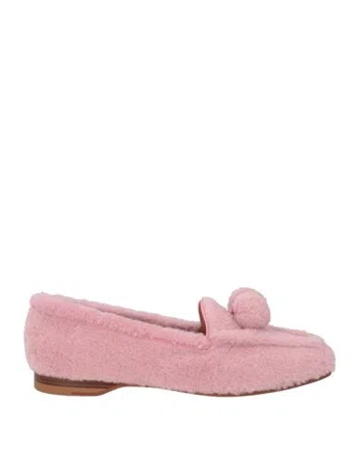 Santoni Woman Loafers Pink Size 9.5 Textile Fibers