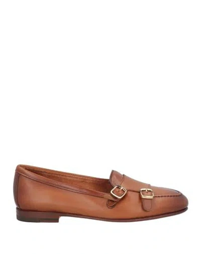 Santoni Woman Loafers Tan Size 5.5 Leather In Brown