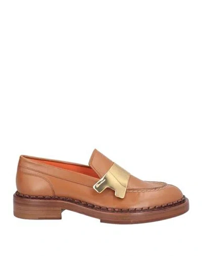 Santoni Woman Loafers Tan Size 8 Leather In Brown