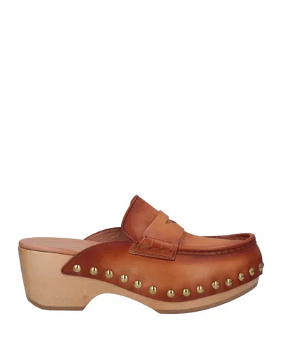 Santoni Woman Mules & Clogs Tan Size 6 Soft Leather In Brown