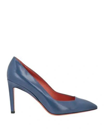 Santoni Woman Pumps Blue Size 10.5 Leather