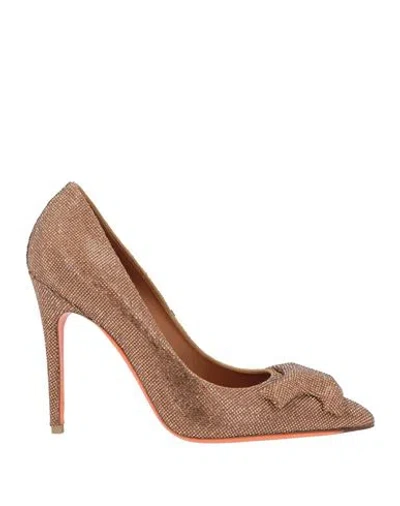 Santoni Woman Pumps Bronze Size 8.5 Leather In Yellow