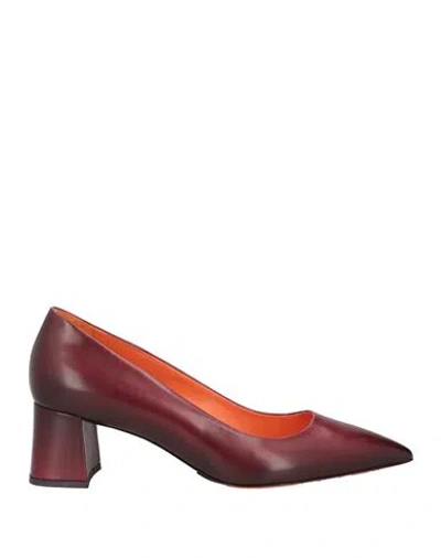 Santoni Woman Pumps Burgundy Size 8 Leather In Red
