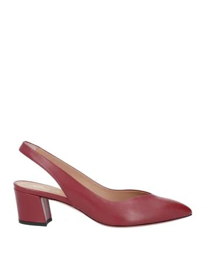 Santoni Woman Pumps Burgundy Size 8 Leather In Red