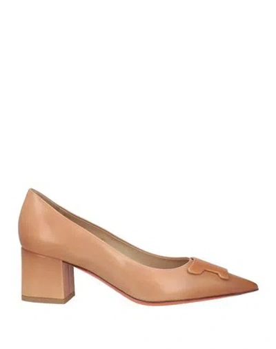Santoni Woman Pumps Camel Size 8 Leather In Sand
