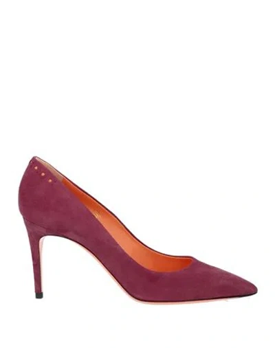 Santoni Woman Pumps Deep Purple Size 8 Leather In Pink