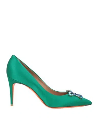 Santoni Woman Pumps Emerald Green Size 8 Textile Fibers