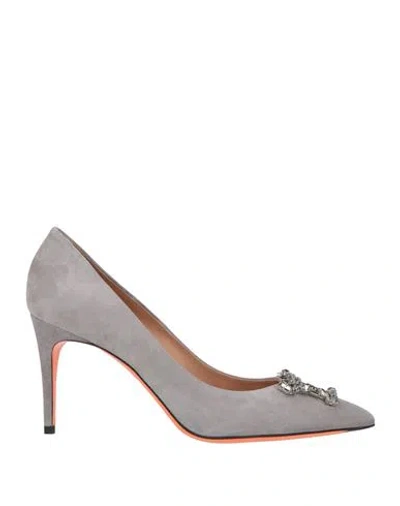 Santoni Woman Pumps Grey Size 7 Leather In Gray
