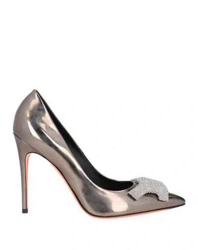 Santoni Woman Pumps Grey Size 9.5 Synthetic Material In Gray