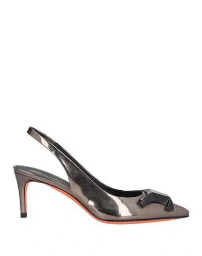 Santoni Woman Pumps Gunmetal Size 8 Leather In Gray