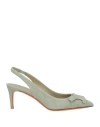 Santoni Woman Pumps Sage Green Size 7.5 Leather In Green