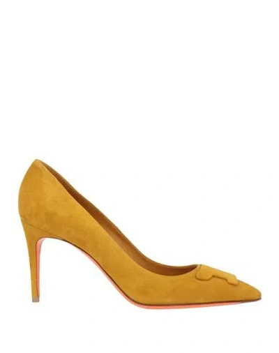 Santoni Woman Pumps Mustard Size 8 Leather In Yellow