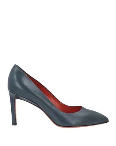 Santoni Woman Pumps Navy Size 5 Leather In Blue