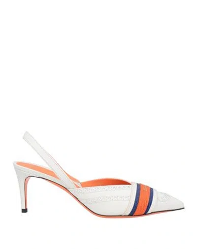 Santoni Logo-tape Slingback Strap Pointed Pumps In White