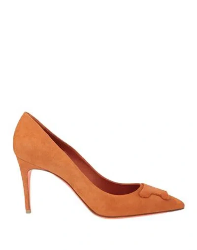Santoni Woman Pumps Orange Size 8.5 Leather In Multi