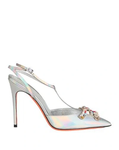 Santoni Woman Pumps Silver Size 10 Leather In Multi
