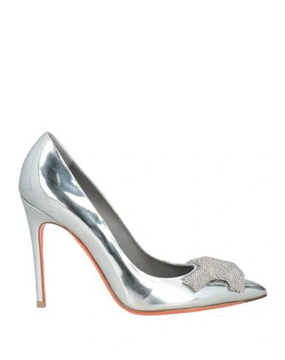 Santoni Woman Pumps Silver Size 8 Synthetic Material