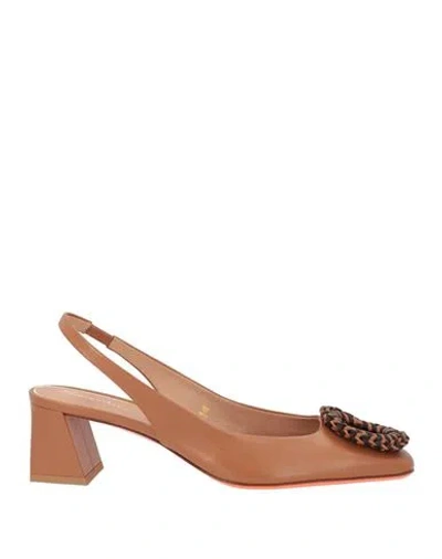 Santoni Woman Pumps Tan Size 8.5 Leather In Brown