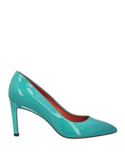Santoni Woman Pumps Turquoise Size 8 Leather In Blue