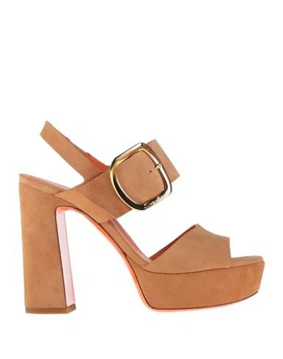 Santoni Woman Sandals Apricot Size 7.5 Leather In Orange