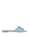 Santoni Woman Sandals Azure Size 5.5 Leather In Blue