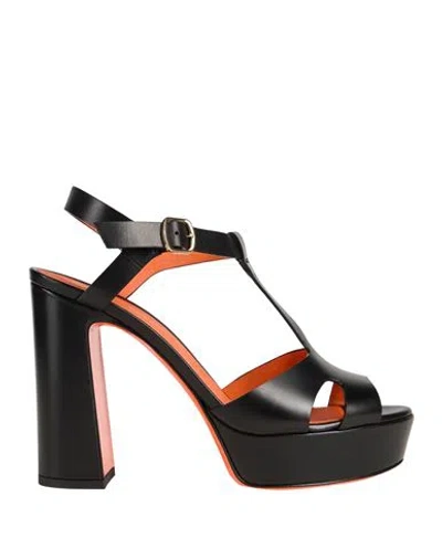 Santoni Woman Sandals Black Size 9.5 Leather