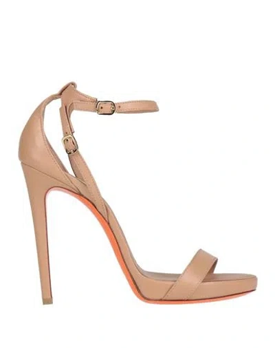 Santoni Woman Sandals Blush Size 8 Leather In Neutral
