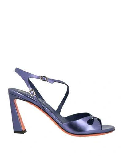 Santoni Woman Sandals Bright Blue Size 7.5 Leather In Purple