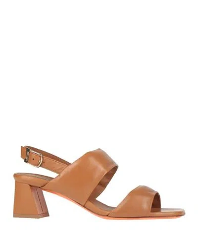 Santoni Woman Sandals Camel Size 8 Leather In Beige