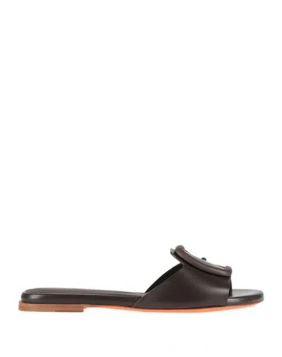 Santoni Woman Sandals Dark Brown Size 5.5 Leather